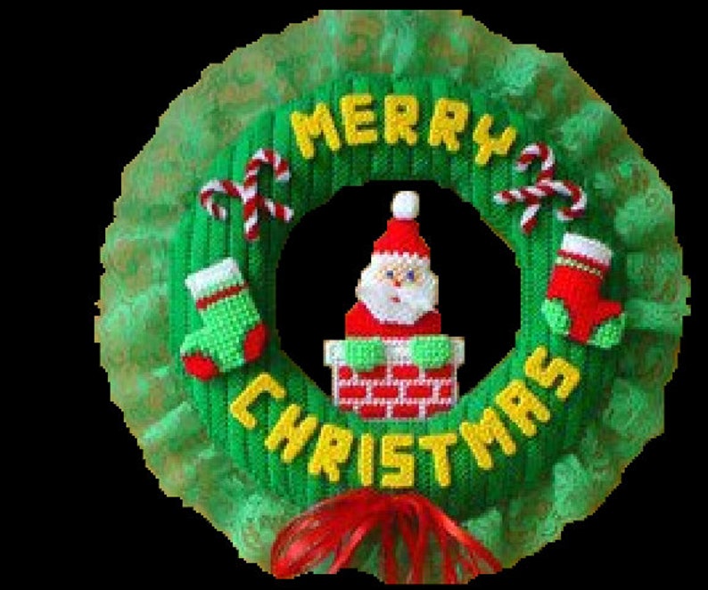 Merry Christmas Santa Door Wreath Plastic Canvas Pattern image 4