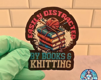 Bookish Knitting Sticker: Funny Reader, Cozy Crafter Gift