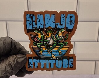 Banjo Player Sticker, Mug, or T-Shirt - Bluegrass Music Gift, Funny Banjo Lover Apparel, Folk Music Merchandise