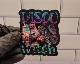 Disco Witch Sticker, Retro Halloween Gift, Witchy Mug, 70s Disco T-Shirt, Witchcraft Merch, Halloween Party Outfit, Spooky Season Aesthetic