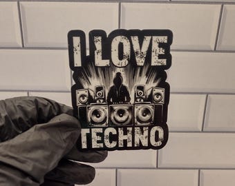I Love Techno Sticker, Rave Festival Gift, EDM DJ Mug, Techno Music T-Shirt, House Music Merch, DJ Speaker Design, Electronic Dance Music