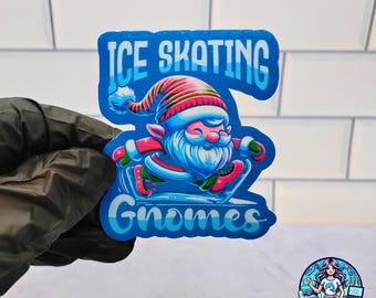 Ice Skating Gnomes Sticker, Mug, or T-Shirt, Winter Holiday Decor