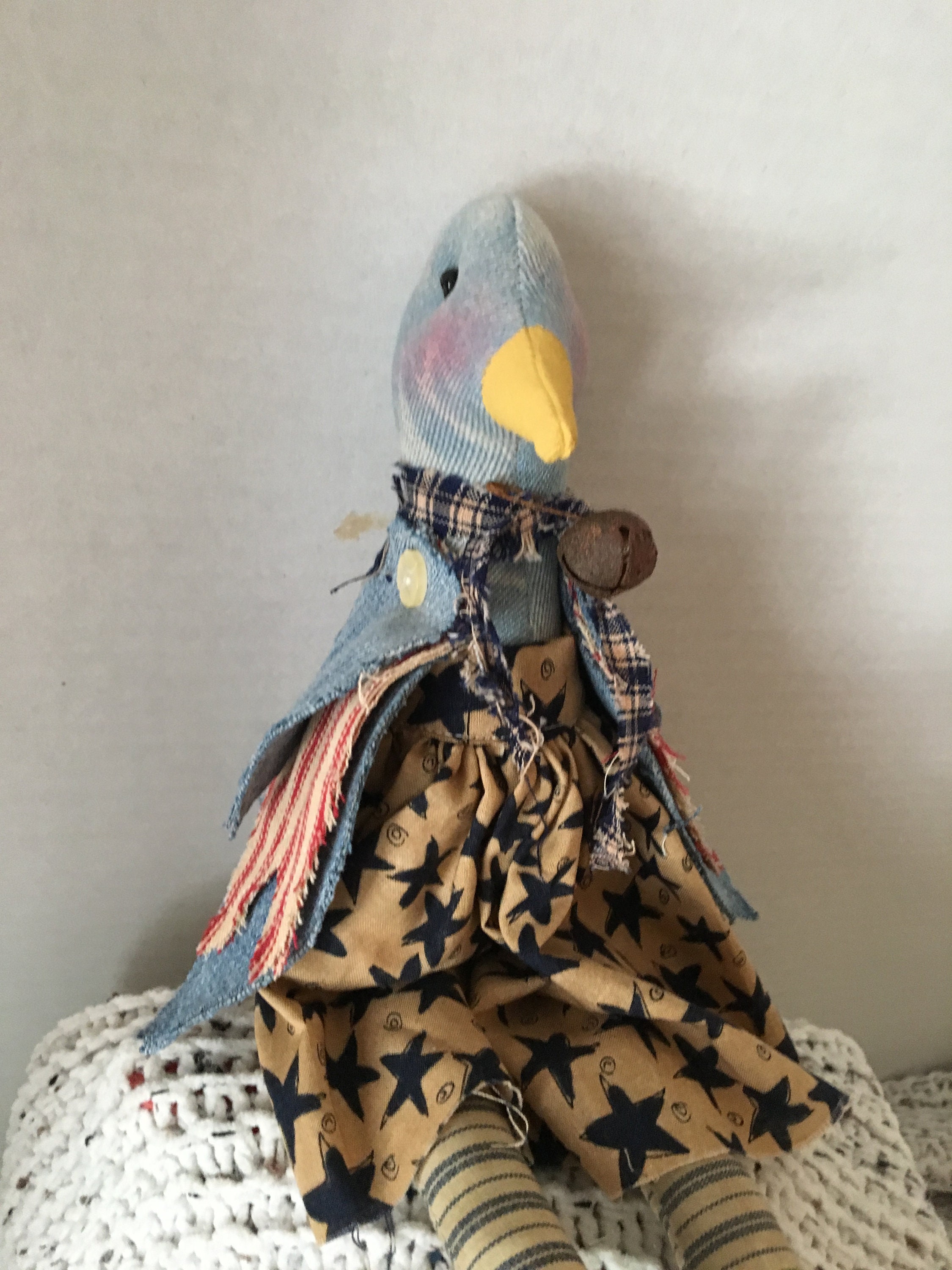 12 Patriotic Bird Doll Denim Doll Small bird doll Etsy