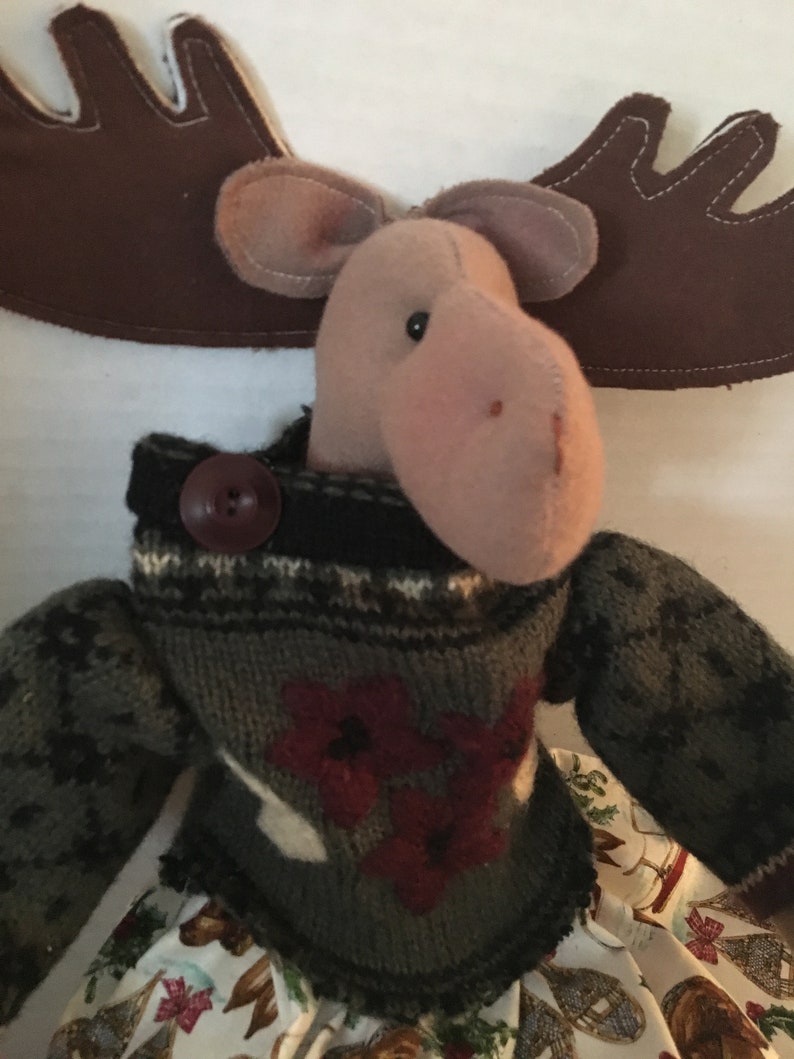 Christmas Moose Doll Dolls Handmade Whimsical Doll Moose Etsy