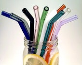 Six Glass Drinking Straws - Reusable - Free Shipping - Bent or Straight - Choose a Length and Color - Borosilicate (Pyrex) - Made in Oregon
