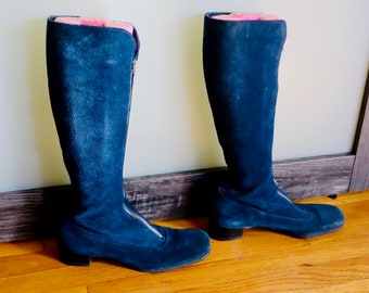 long blue suede boots