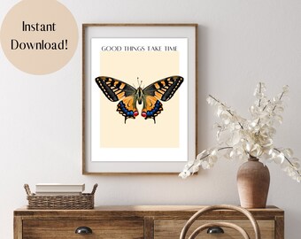 Las cosas buenas toman tiempo Arte de pared vintage, decoración del hogar, impresión digital de arte de pared IMPRIMIBLE, descarga instantánea, minimalista, regalo de arte, decoración de pared