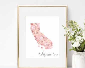 Amor de California, Arte de impresión digital, Descarga instantánea, Impresión digital floral, Impresión de arte de decoración del hogar, Decoración de flores, 8x10