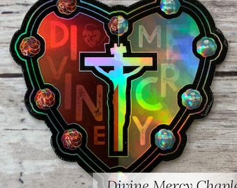 Divine Mercy | Embossed Holographic Vinyl Sticker | Jesus | Chaplet | Prayer | Catholic Sticker