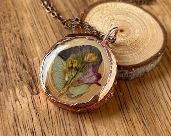 Nature Necklace, One of a Kind Handmade Natural Flower Pendant, Unique, Hippie, Cottage Core, Purple,  Gifts Idea, Whimsical, Forest Jewelry