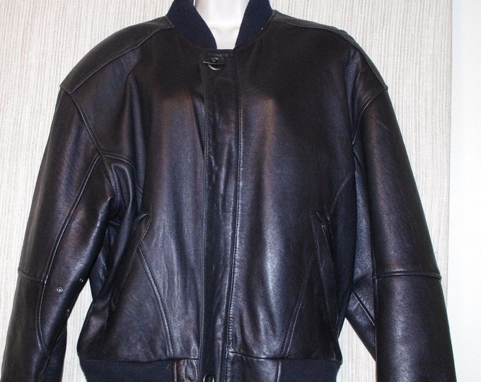 VTG. COSI L'UOMO Exclusive Black Mens Leather Insulated Bomber Motor ...