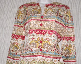 ADRIANNA PAPELL Silk Red Gold Multi Color Floral Jacket Size:8