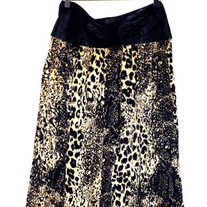 Bellino mode Paris silk ANIMAL print leather Pleated skirt vintage size :12
