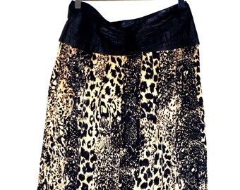 Bellino mode Paris silk ANIMAL print leather Pleated skirt vintage size :12