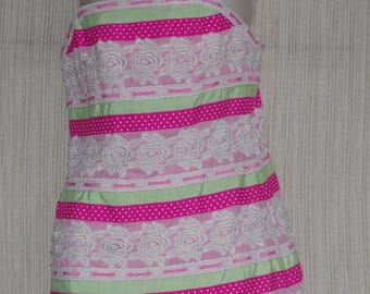 Lilly Pulitzer Shift Floral Lace Trim striped Lined strapless Dress Size: 8