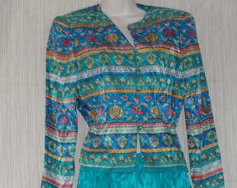 Conjunto de falda floral azul y verde de seda Papell Petites, talla pequeña: 6