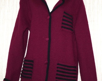 a.Giannetti Laine Bourgogne Bouton de laine Lourd Cardigan Taille: XL