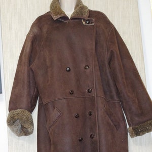 Margaret Godfrey Brown Shearling Leather Women&#39;s Doublebreasted Long Maxi Oversized Coat Size L/G