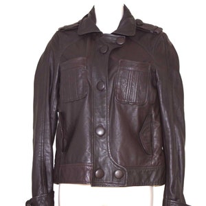 7 For All Man Kind Brown Leather  Women Bomber Jacket Size:M