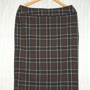 J&#39;ENVIE New York Brown Wool Plaid Pencil Knee Length Skirt Size:8
