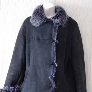 BLUE Duck Shearling Genuine Sheepskin Black Women Coat Size:S