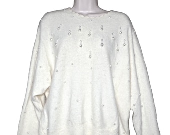 Rafaella Cream Angora Lambswool Pearled Women Pullover Size: Large