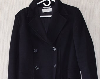 GALLARA LAVORAXIONE MANO Black Wool Pea Coat Embrossed Front Women's Size Italy :T44