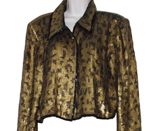 Adrianna Papell Gold Evening 1995 Vintage Sequin Jacket XL