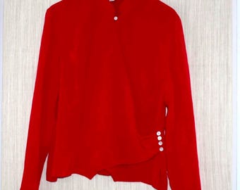 Due Per Due Red Silk Wrap blouse long sleeve Size:14