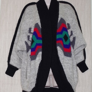PASCALI  Gray Black Multicolored Mohair Wool Blend Hand Knit Oversize Cardigan Jacket Coat Women&#39;s  One size