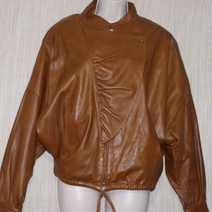 John F. Ferenze ECHTES Leder Brown Vintage Ruffled Leather Jacket Women&#39;s Size: 48