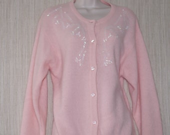 Rafaella Pink Angora lambswool Beaded Button Cardigan Size:M