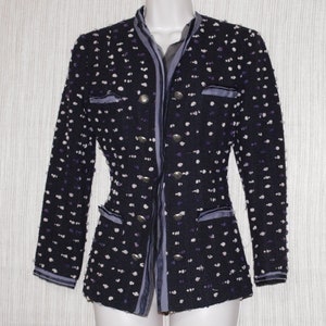 Teri Jon Sportswear wolmix zwart veelkleurige stippen blazerjas Maat: 4