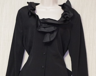 Neiman Marcus Exclusive Silk Black Ruffle Skirt Suit Size:12