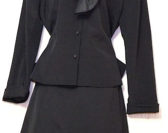 Neiman Marcus Exclusive Silk Black Ruffle Skirt Suit set Size:12
