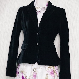 Tahari Black Velvet Rayon Silk Leather Elbow Patches Blazer