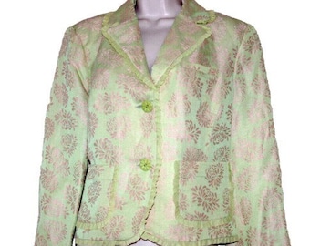 NWT Sigrid Olsen linen silk green Pink floral blazer women's Size:12