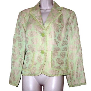 NWT Sigrid Olsen linen silk green Pink floral blazer women&#39;s Size:12