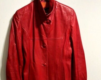 SAZO Collection Red Leather Vintage Women's Jacket Coat Size:M