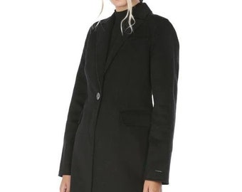 Tahari Black Kayla Notch Collar One Button Wool Blend In Coat Size: XL
