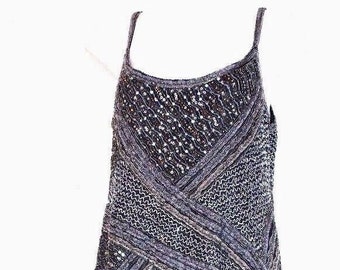 ADRIANNA PAPELL NOCHE Seda con cuentas gris negro Espagueti Correa manga Coctail Vestido Tamaño:6