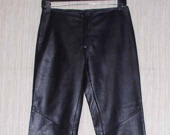 VAUNT Italy Vera Pelle Black Leather Women Pants Size:42