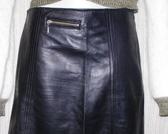 Donna Degnan Lambskin Leather Super soft Black Pencil Skirt Size:0 Made in USA