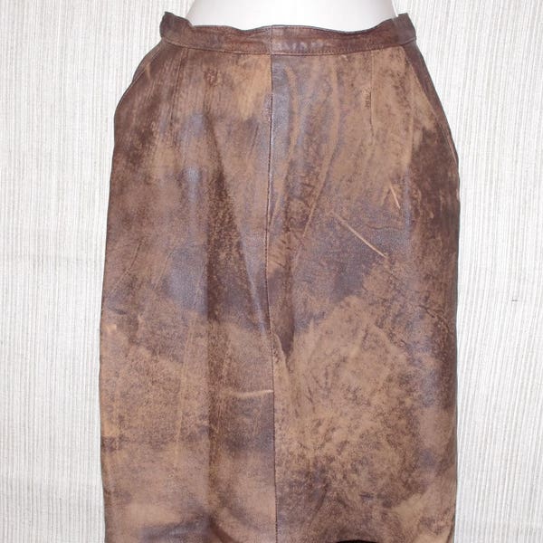 Vintage ECHTES LEDER Brown  Dyed Leather Pencil Skirt Size:38