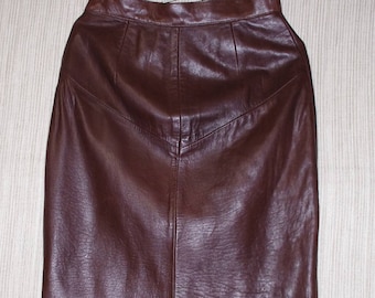 COLLEZIONE s.a Leather Brown Pencil Below Knee High Waist Skirt Size:M