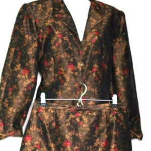 David Warren New York  Brown Bronze Floral Skirt Suit Vintage Size :14 Made in USA