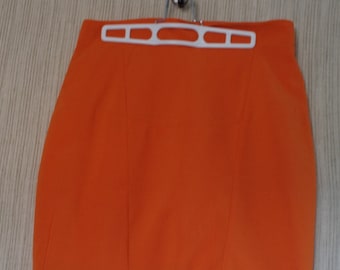 MOUCHE Vintage 70's ORANGE WOOL High Waist Pencil  Mini Skirt Size:10