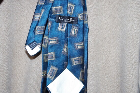 Christian Dior Monsieur Teal Blue Gold Print Tie … - image 2