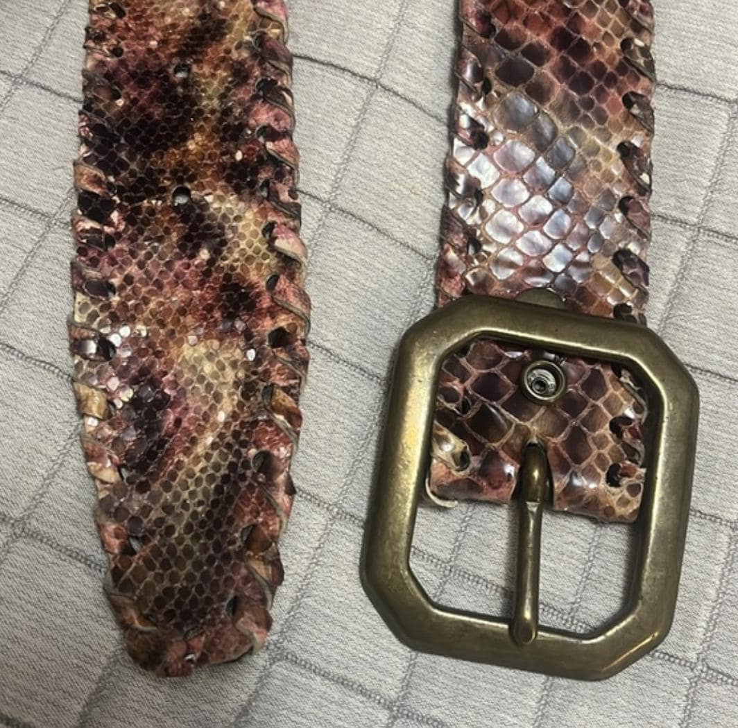 Melamed Snake Print Wide Vintage Brown Leather Belt Size  display picture 3