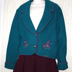 GEIGER Green Embroidered  Boiled Wool Jacket Blazer Crop Size 40 Austria
